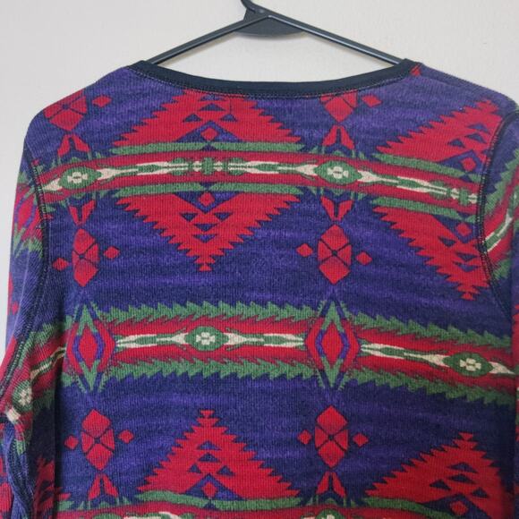 Chaps Ralph Lauren Y2K Southwestern Aztec Thermal Henley Shirt 1X Purple Red - Picture 5 of 10